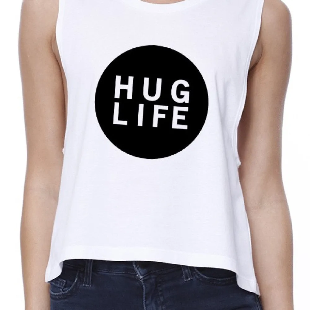 Hug Life Women's White Crop Top Cute Design Love For Life Quote