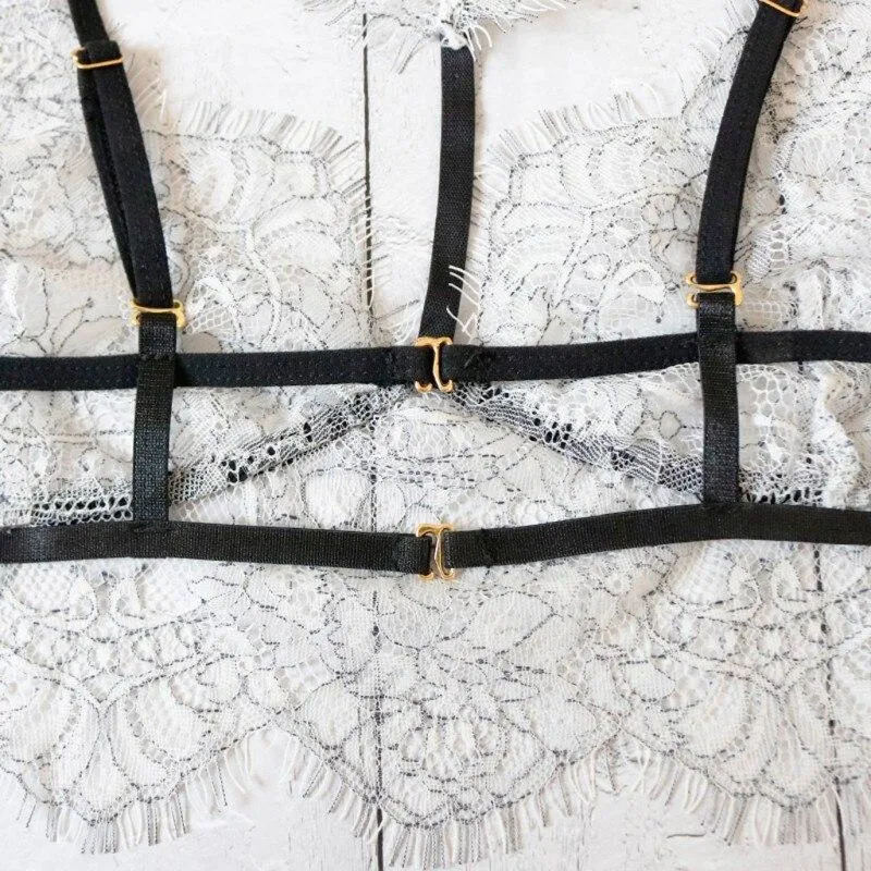 Lace Embroidery Lingerie Set Halter Bra Hollow Thong